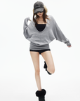 IAMXIAA Deep V Batwing Knit Top