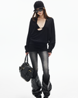IAMXIAA Deep V Batwing Knit Top