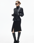 IAMXIAA Belted High-Neck Faux Leather Jacket