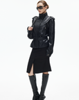 IAMXIAA Belted High-Neck Faux Leather Jacket
