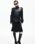 IAMXIAA Belted High-Neck Faux Leather Jacket