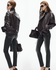 IAMXIAA Faux Leather Belted Jacket