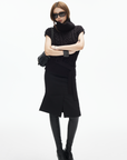 IAMXIAA Wool-Like High Waist Fishtail Midi Skirt with Raw Edge Hem