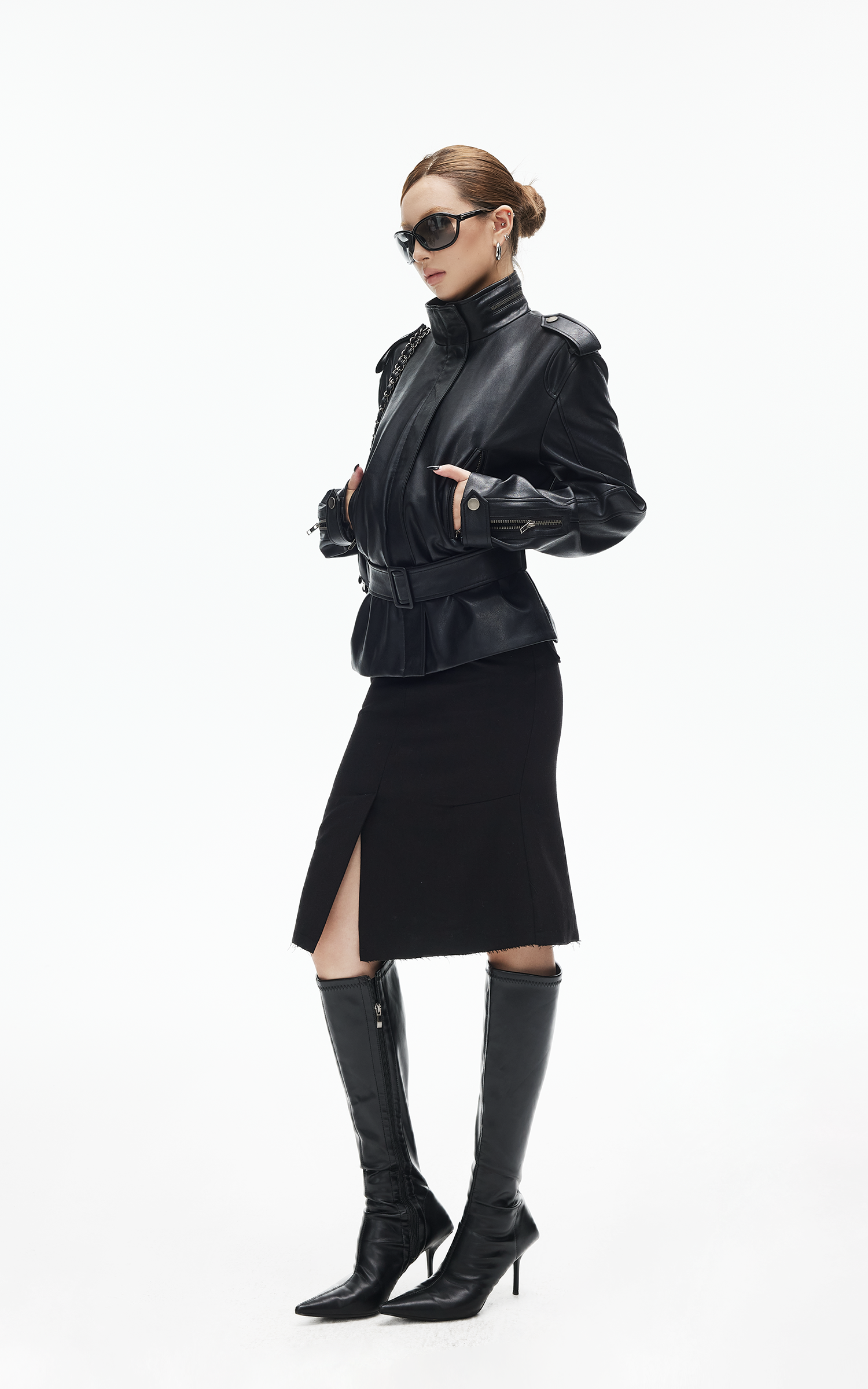 IAMXIAA Wool-Like High Waist Fishtail Midi Skirt with Raw Edge Hem