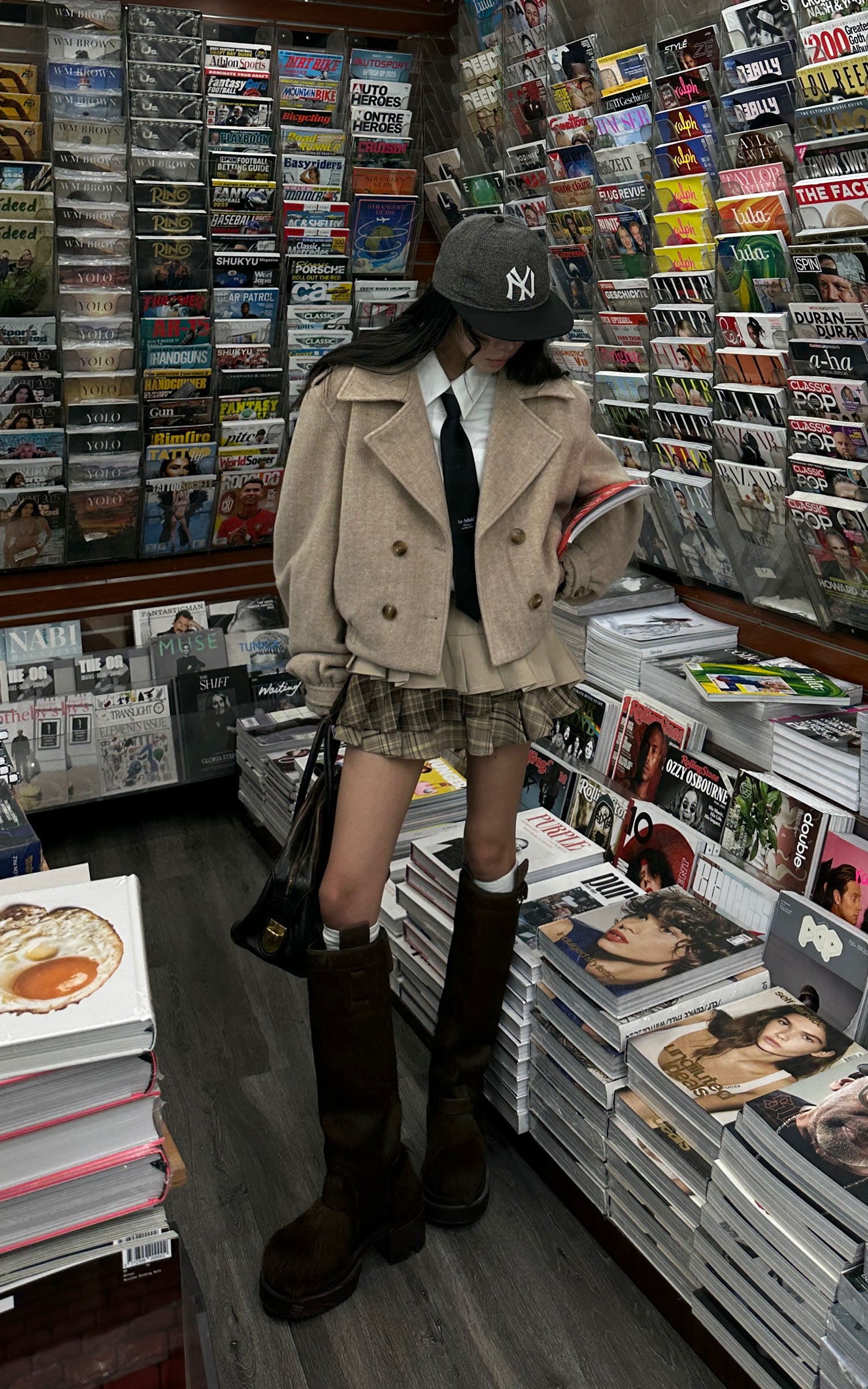 WARDEN EDGE Cropped Wool-Like Coat with Double Breasted Design and Structured Lapel