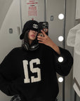 WARDEN EDGE Oversized Knit Sweater with Textured Number Motif