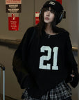 WARDEN EDGE Oversized Knit Sweater with Textured Number Motif