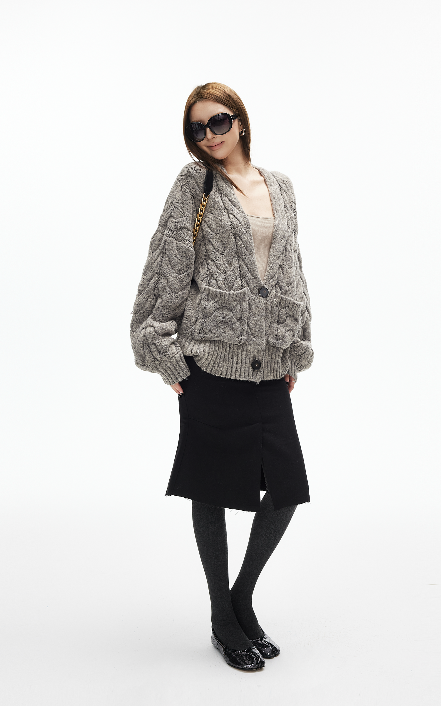 IAMXIAA Wool-Like High Waist Fishtail Midi Skirt with Raw Edge Hem