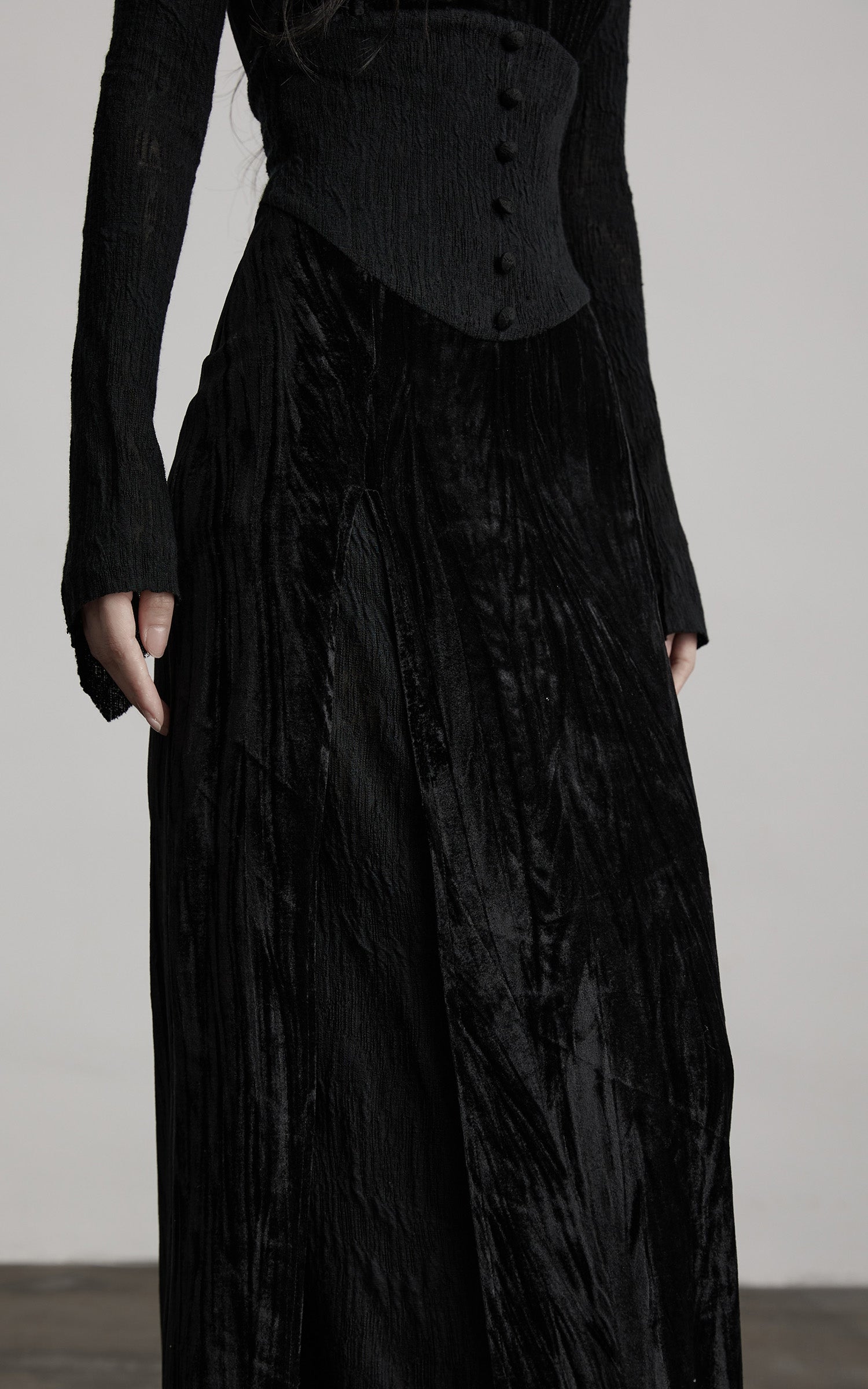 DOINDULGE Wool Velvet Long Dress with Corset Waist