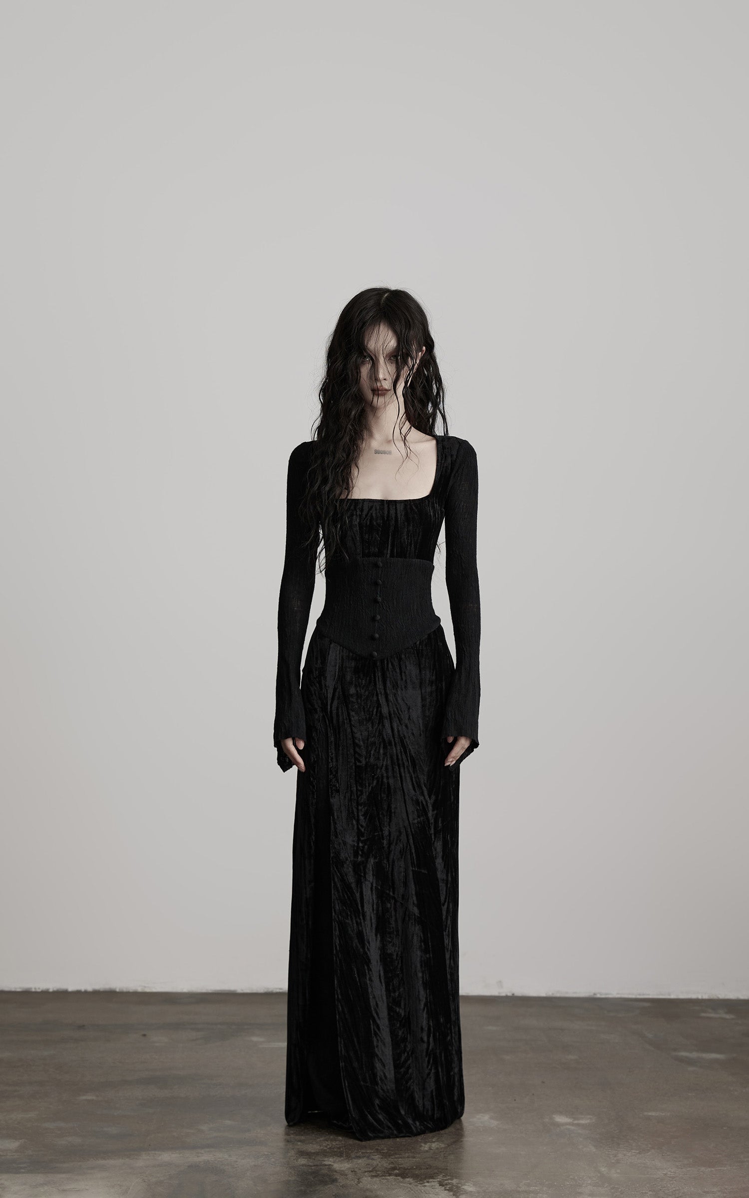 DOINDULGE Wool Velvet Long Dress with Corset Waist