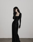 DOINDULGE Wool Velvet Long Dress with Corset Waist