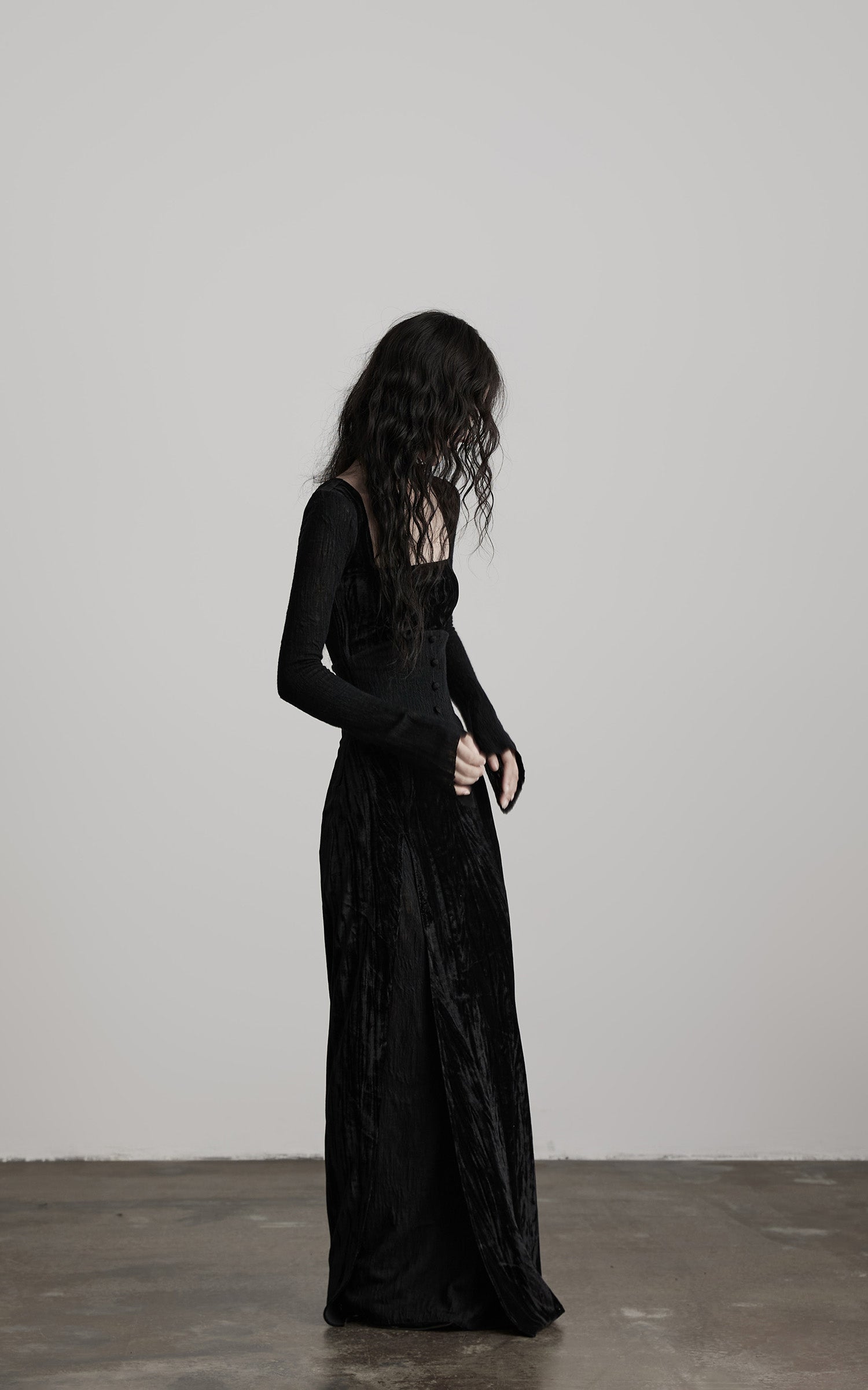 DOINDULGE Wool Velvet Long Dress with Corset Waist