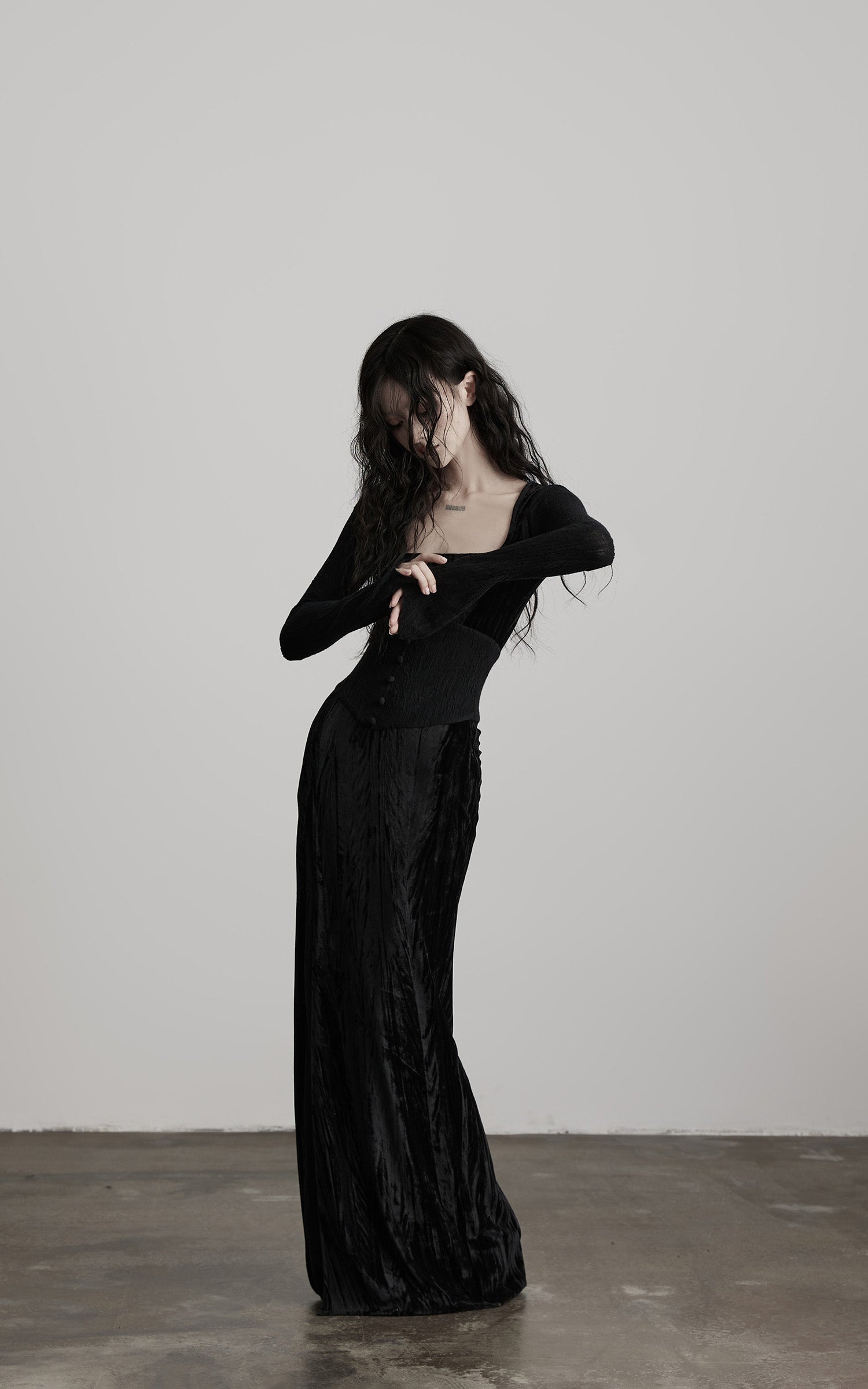 DOINDULGE Wool Velvet Long Dress with Corset Waist