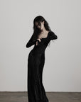 DOINDULGE Wool Velvet Long Dress with Corset Waist