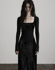 DOINDULGE Wool Velvet Long Dress with Corset Waist