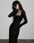 DOINDULGE Wool Velvet Long Dress with Corset Waist