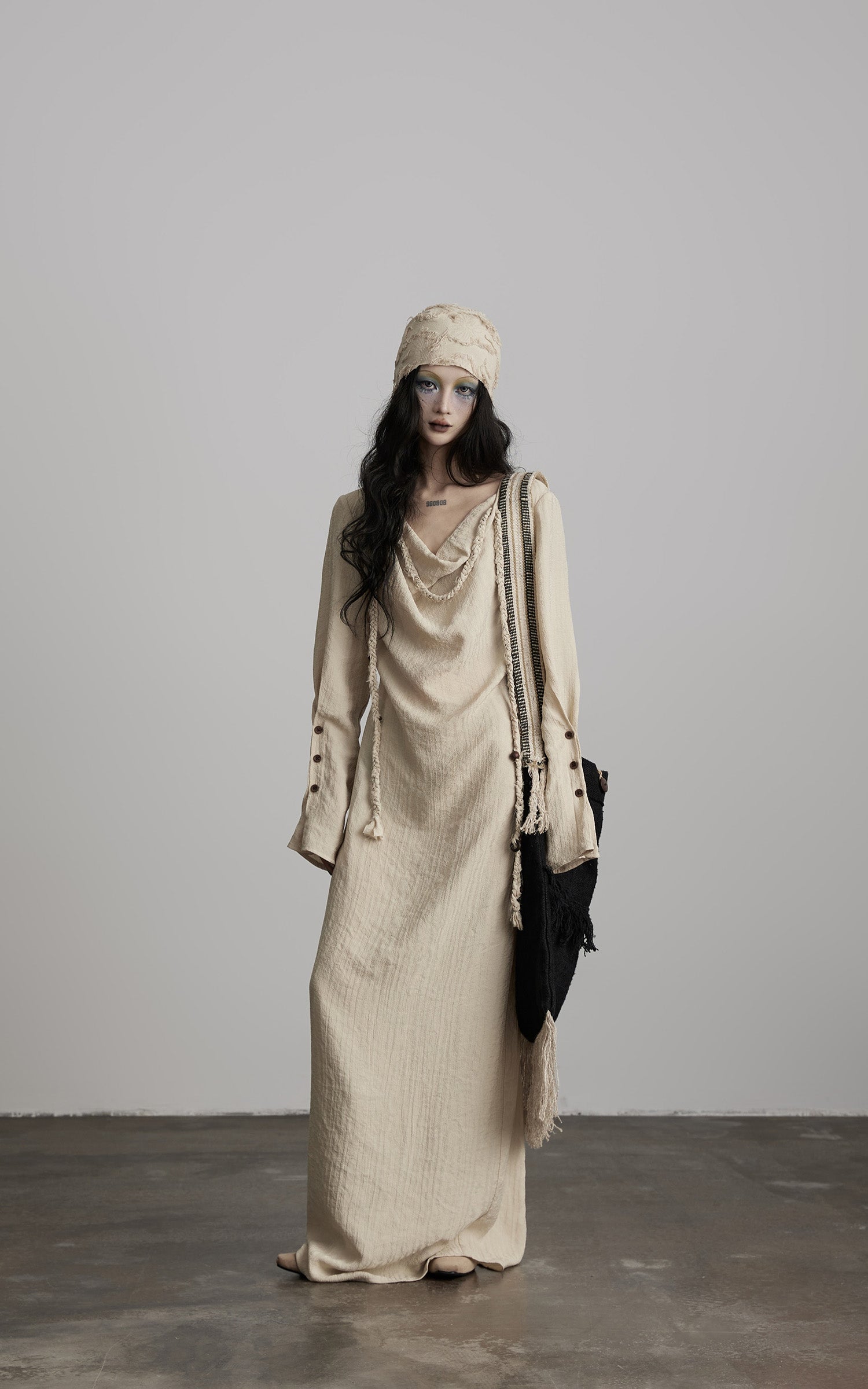 DOINDULGE Textured Draped Maxi Dress