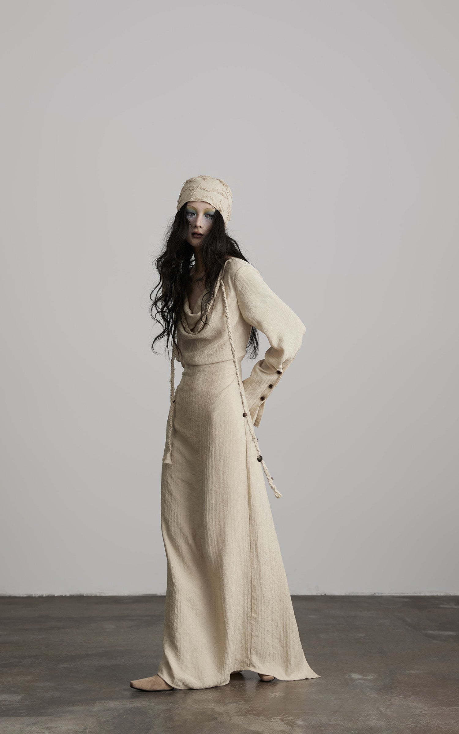 DOINDULGE Textured Draped Maxi Dress