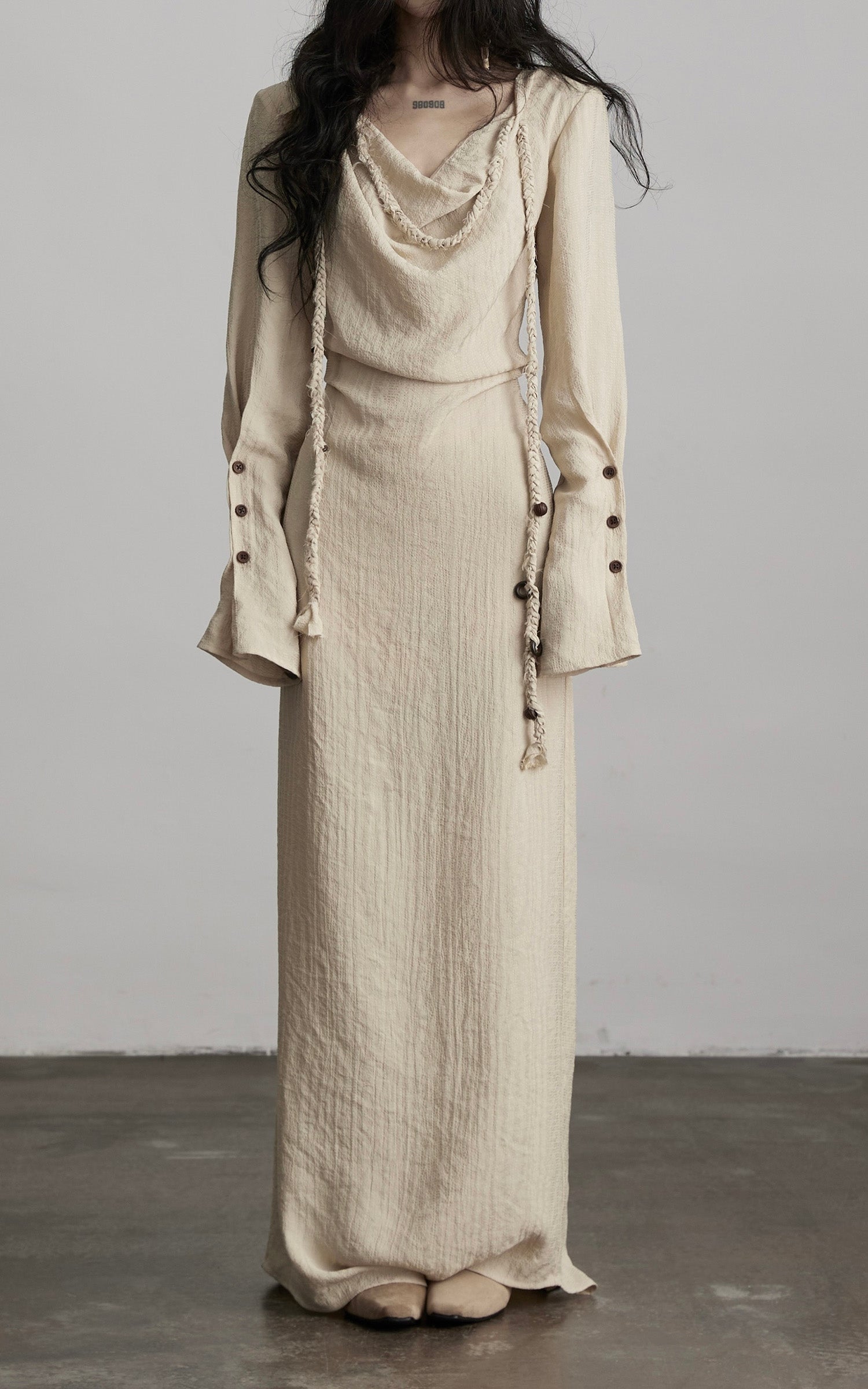 DOINDULGE Textured Draped Maxi Dress