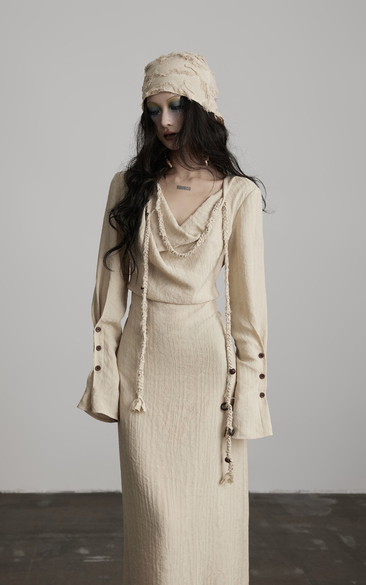 DOINDULGE Textured Draped Maxi Dress