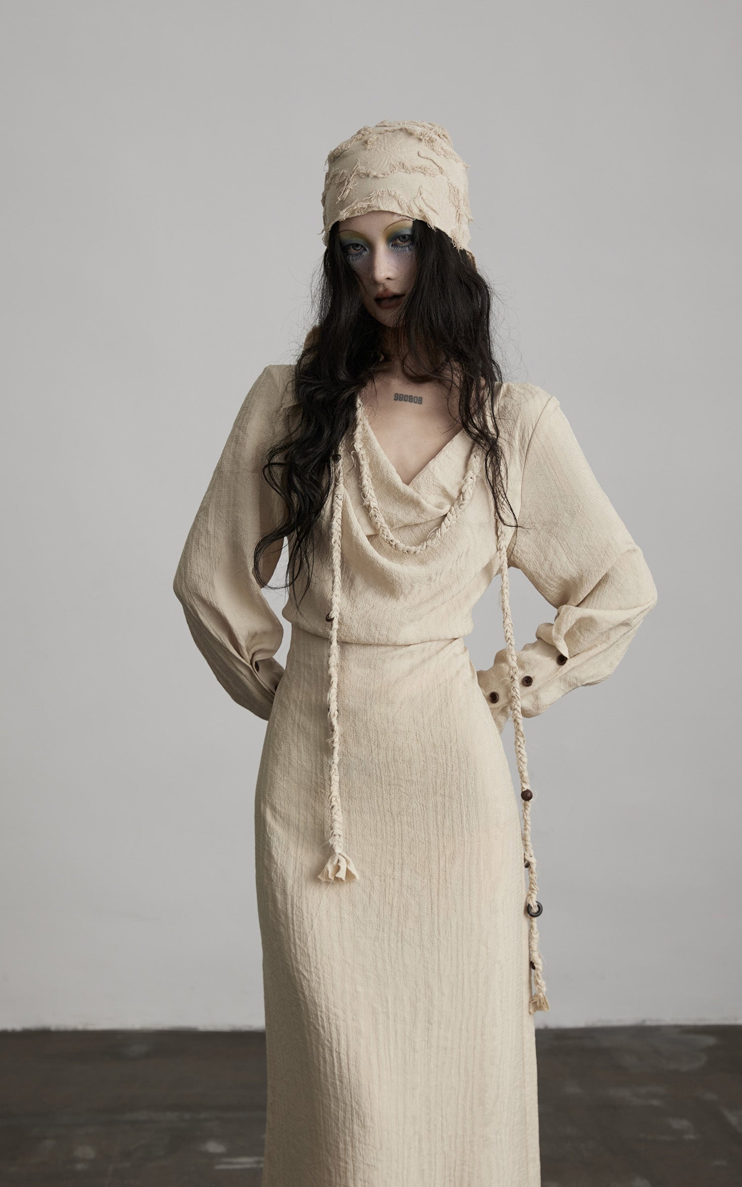 DOINDULGE Textured Draped Maxi Dress