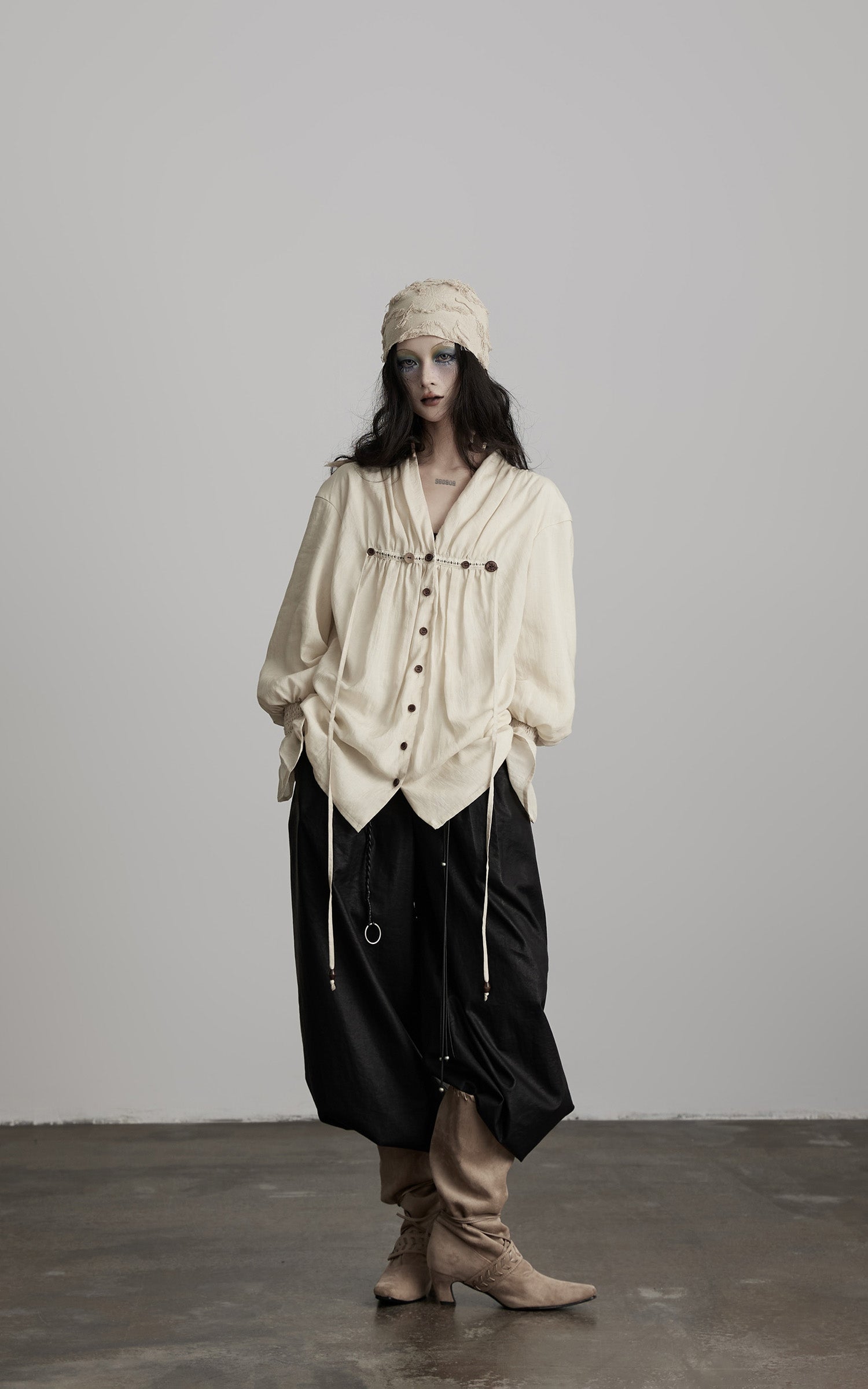 DOINDULGE Relaxed Pleated Shirt Jacket