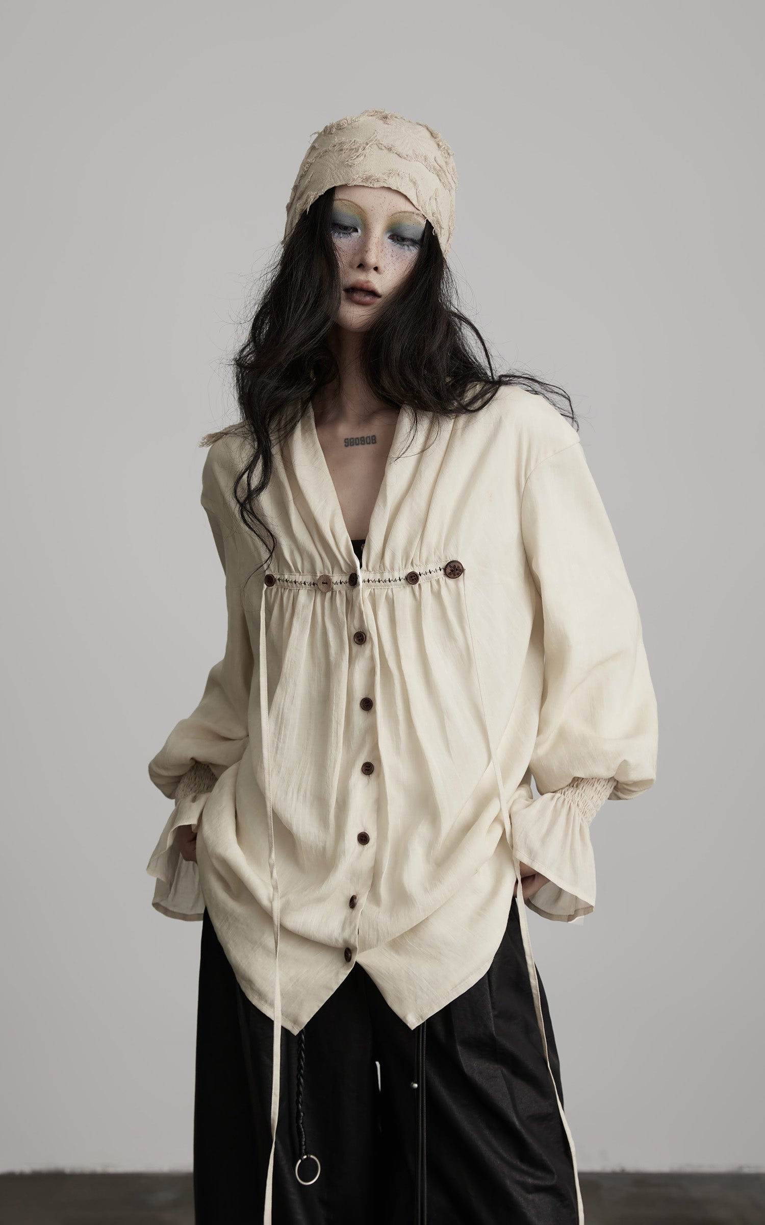 DOINDULGE Relaxed Pleated Shirt Jacket