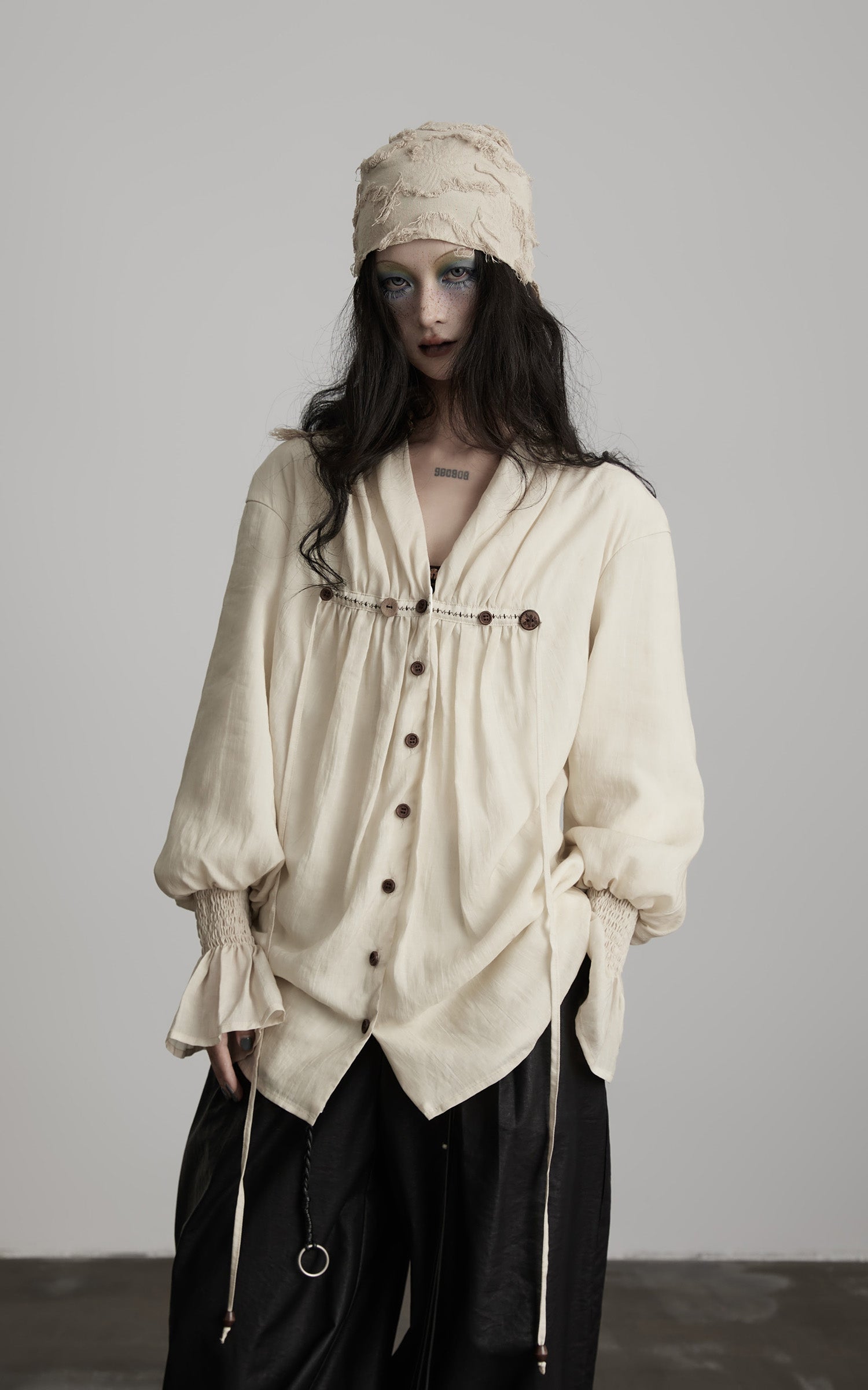 DOINDULGE Relaxed Pleated Shirt Jacket