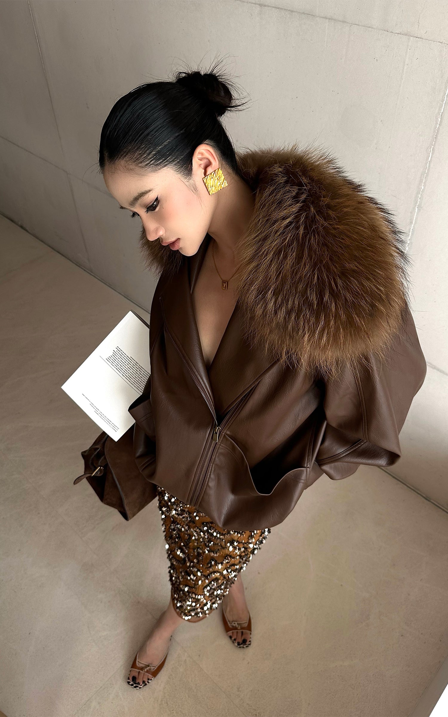 ROVENTE Detachable Fur Collar Leather Jacket