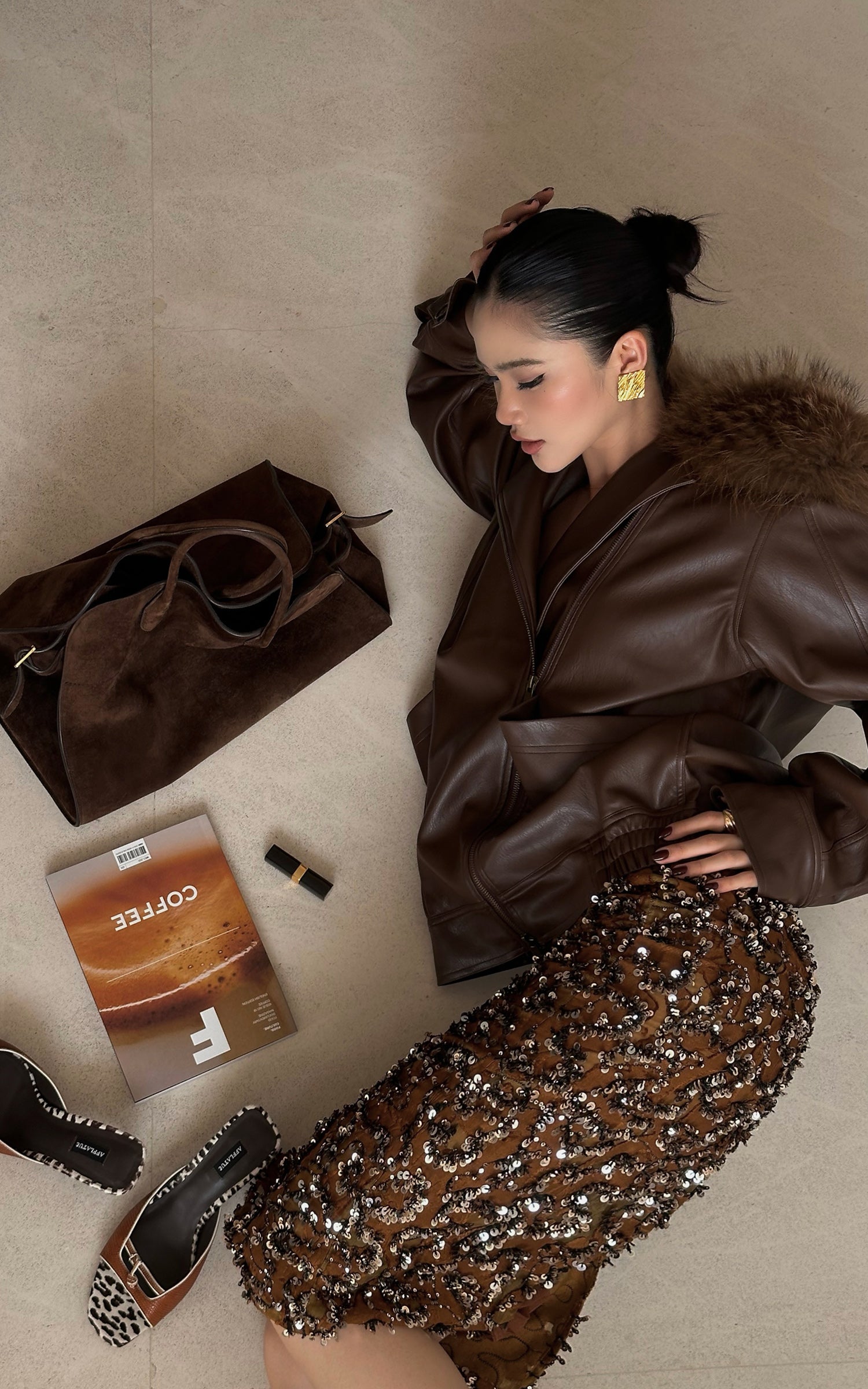 ROVENTE Detachable Fur Collar Leather Jacket