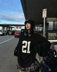 WARDEN EDGE Oversized Knit Sweater with Textured Number Motif