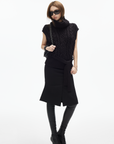 IAMXIAA Wool-Like High Waist Fishtail Midi Skirt with Raw Edge Hem