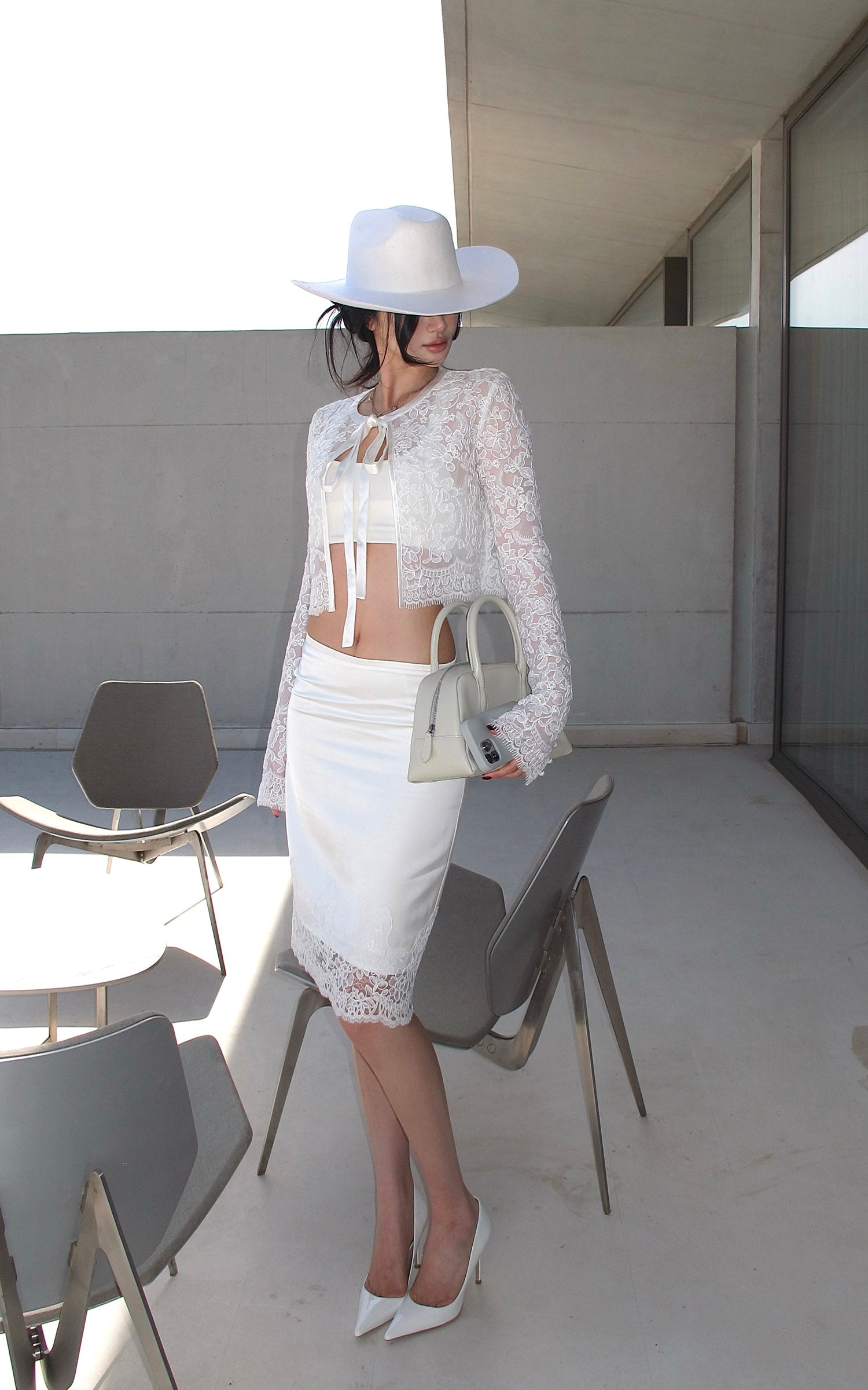 ROVENTE シアーレースタイフロントカーディガン