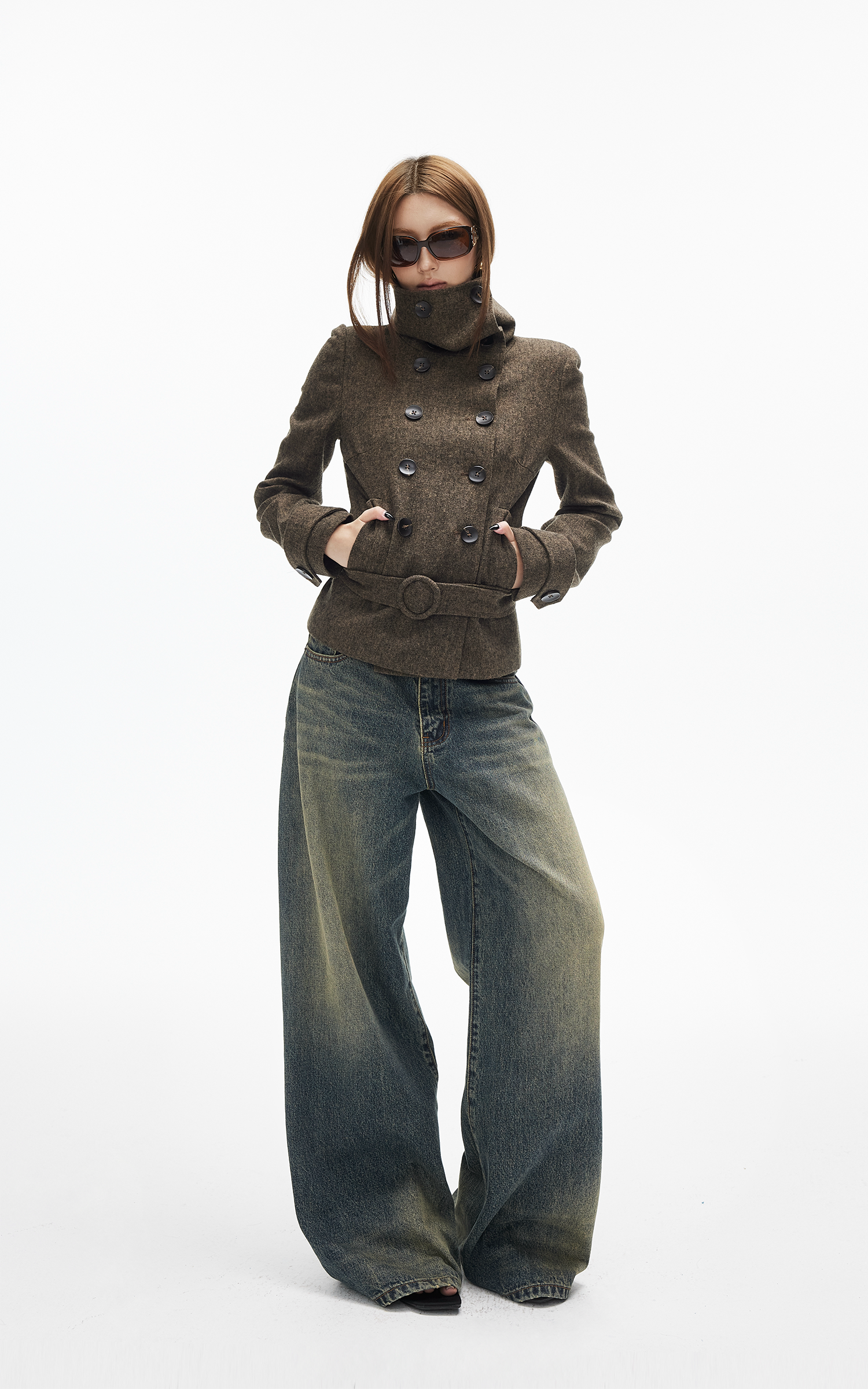 IAMXIAA Jean en denim à jambe large effet vintage