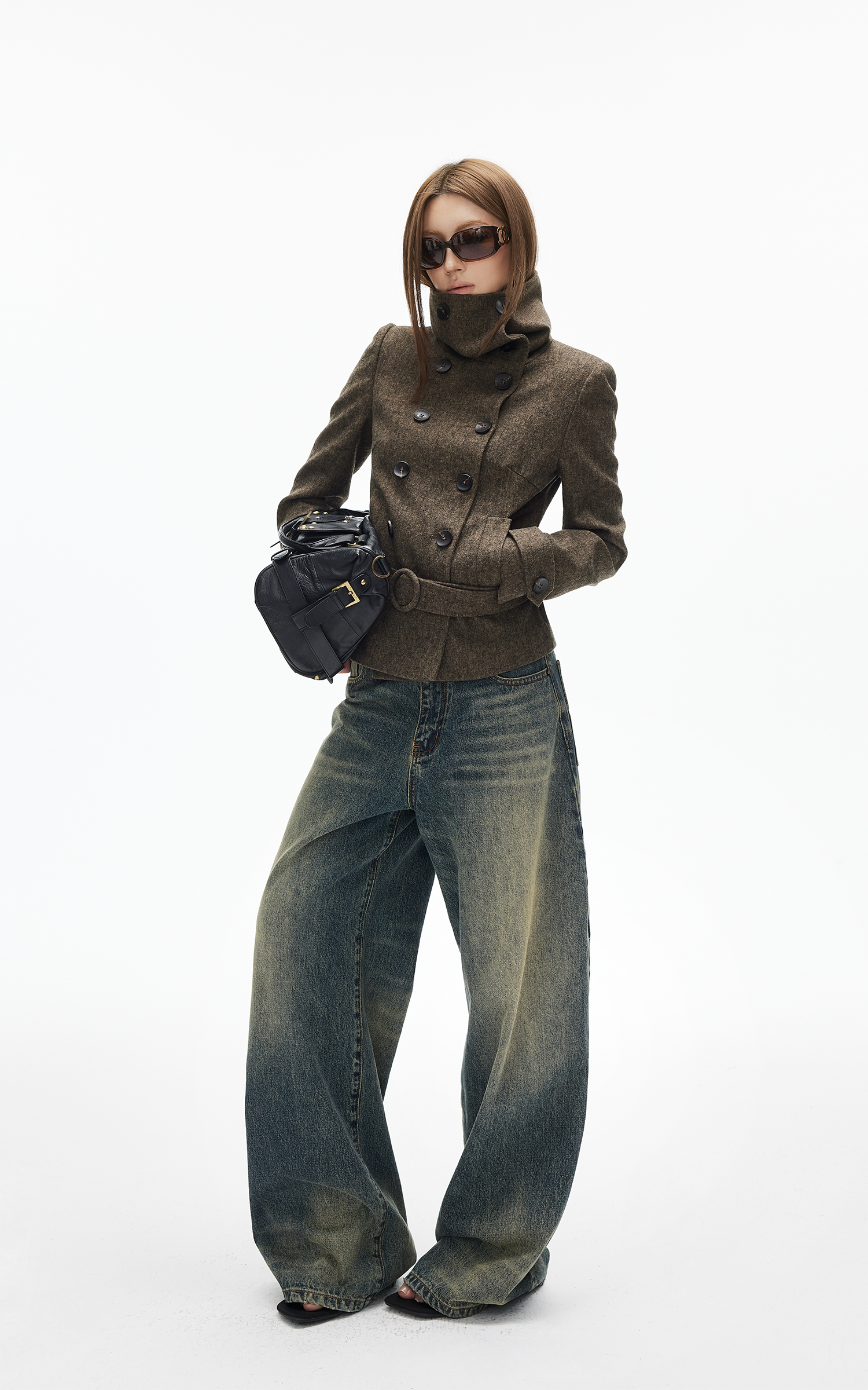 IAMXIAA Jean en denim à jambe large effet vintage
