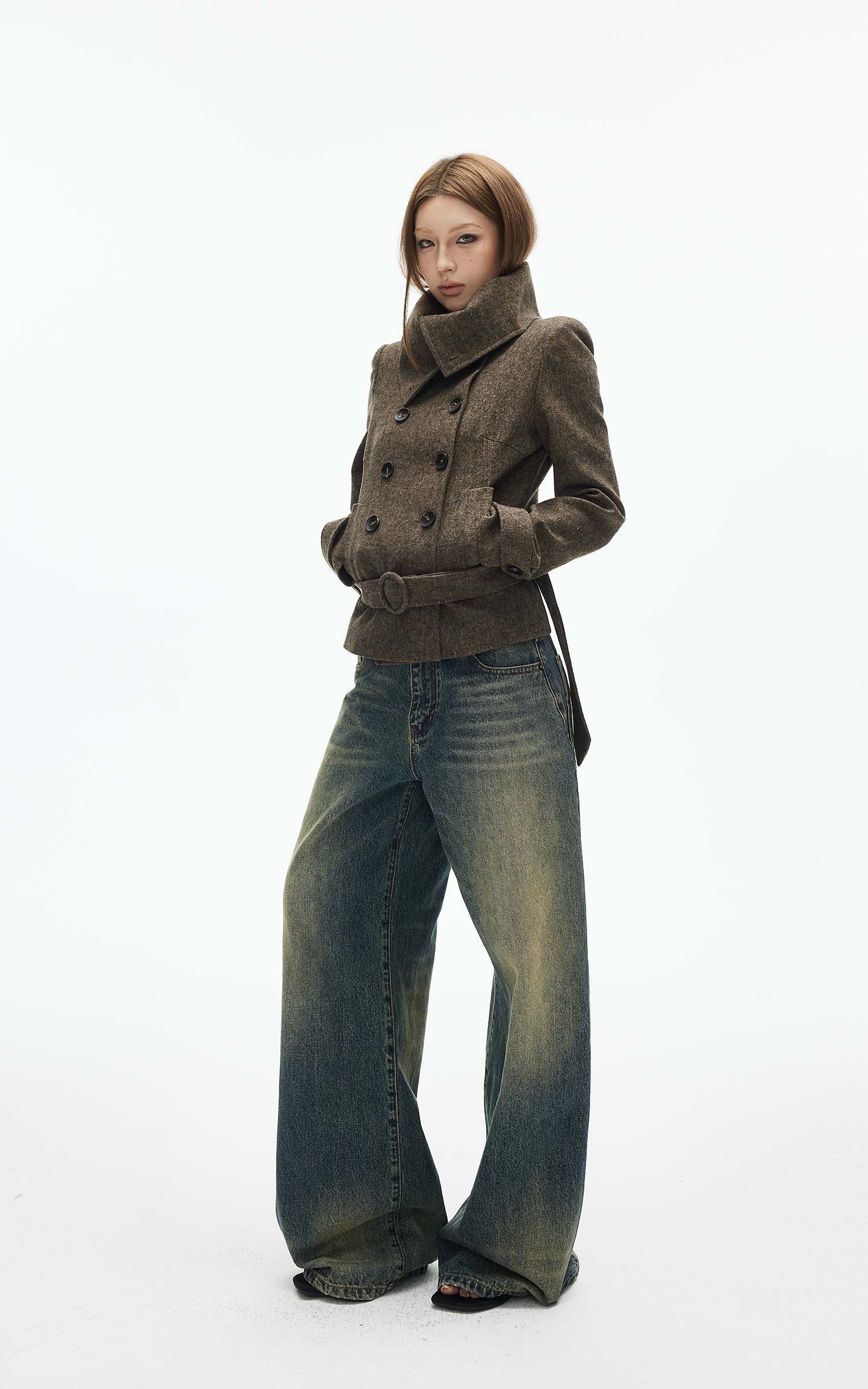 IAMXIAA Jean en denim à jambe large effet vintage
