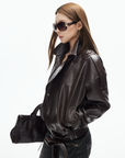 IAMXIAA Faux Leather Belted Jacket