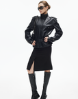 IAMXIAA Belted High-Neck Faux Leather Jacket