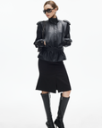 IAMXIAA Belted High-Neck Faux Leather Jacket