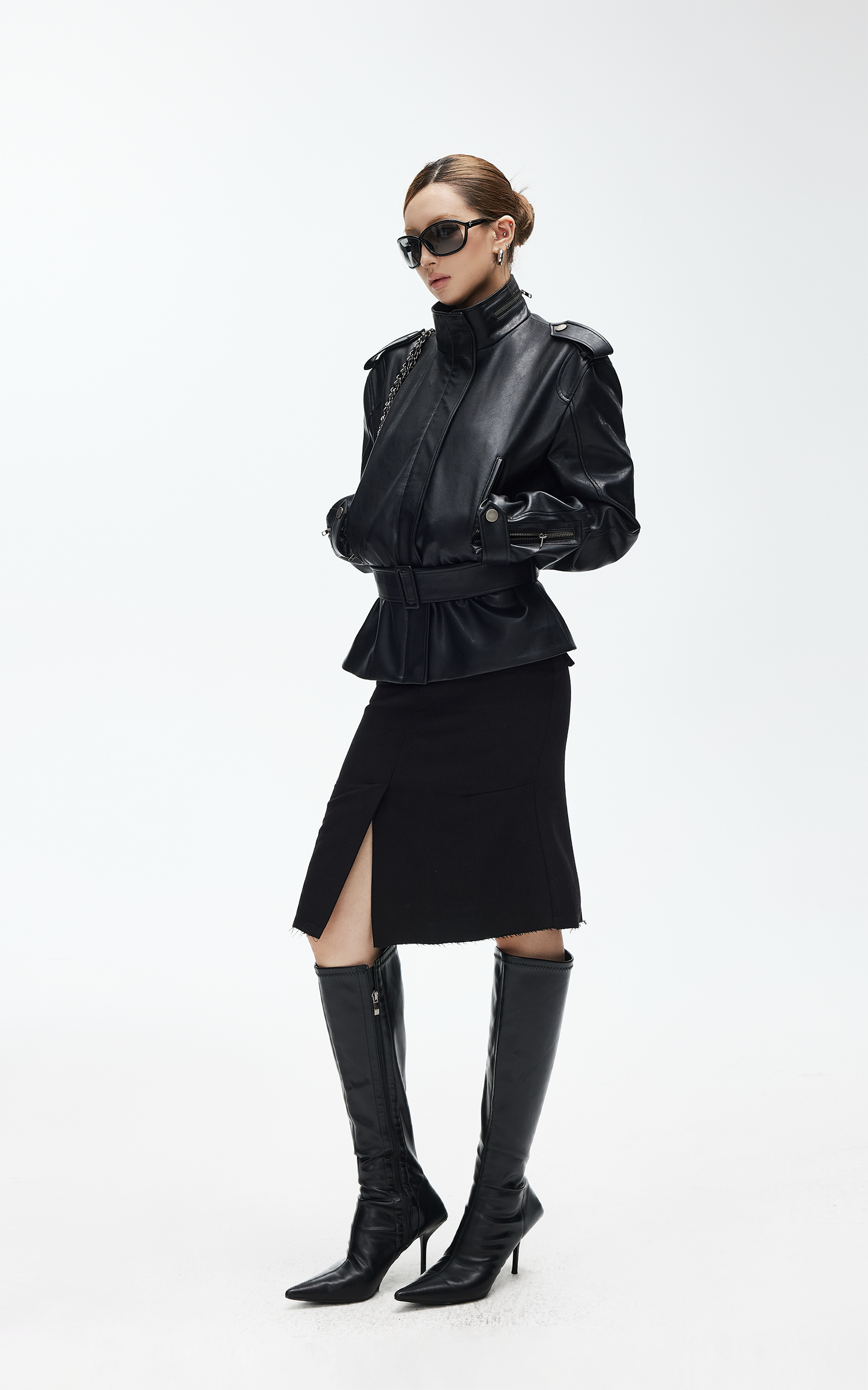 IAMXIAA Wool-Like High Waist Fishtail Midi Skirt with Raw Edge Hem