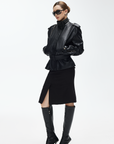 IAMXIAA Belted High-Neck Faux Leather Jacket