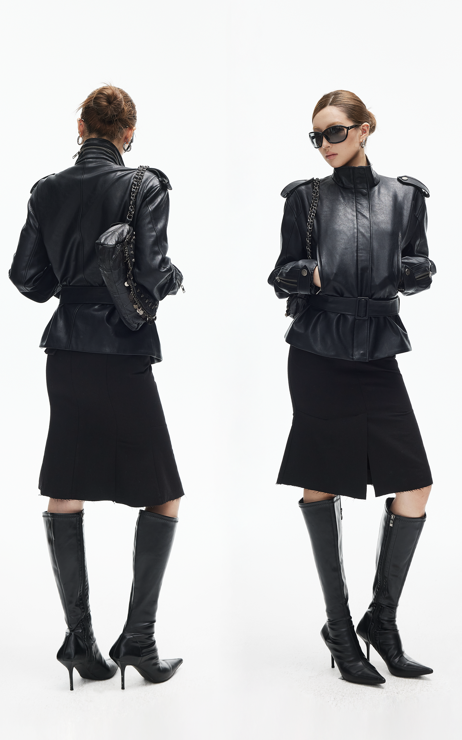 IAMXIAA Belted High-Neck Faux Leather Jacket