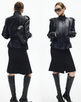 IAMXIAA Belted High-Neck Faux Leather Jacket
