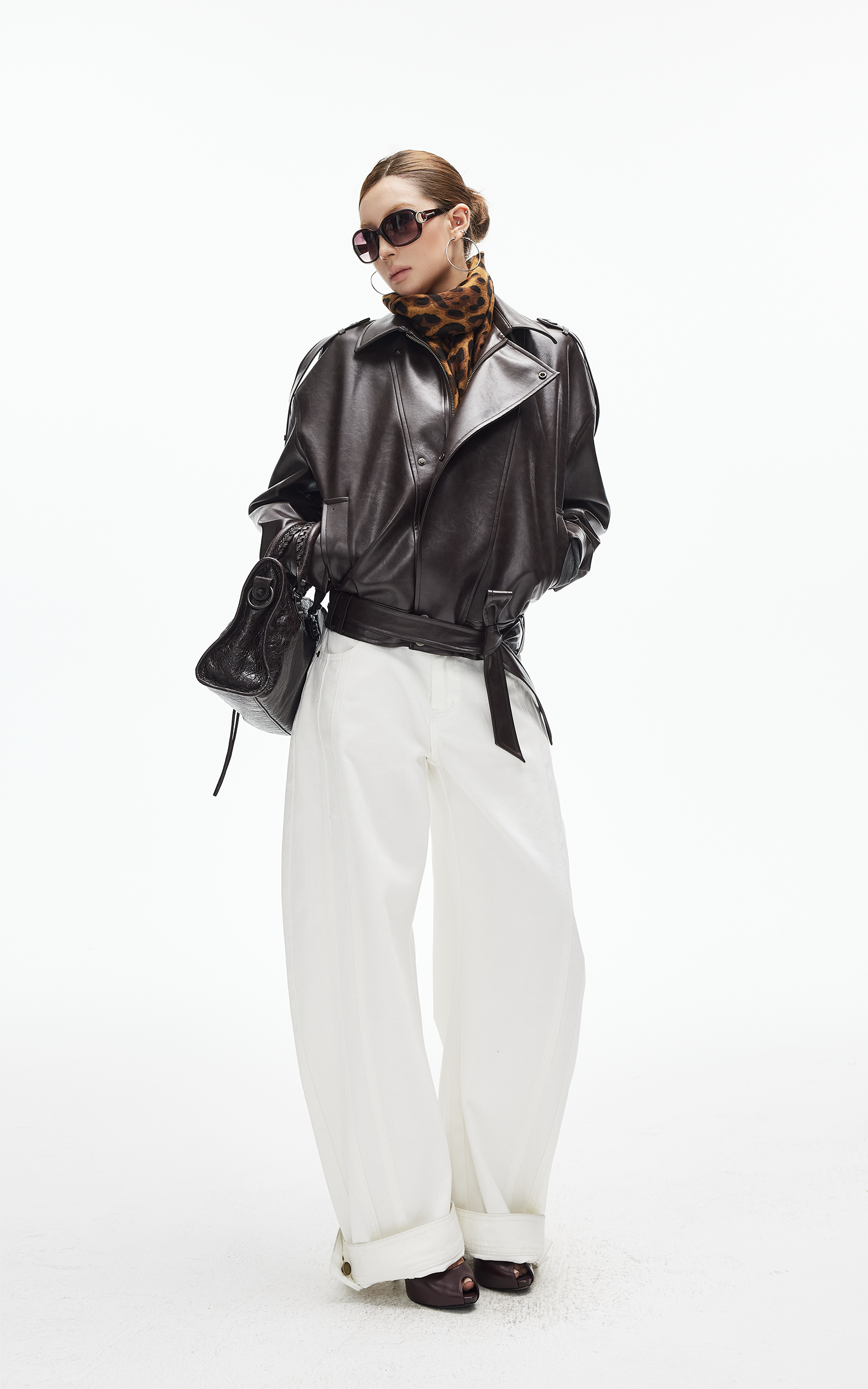IAMXIAA Faux Leather Belted Jacket