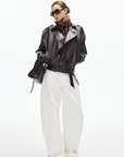 IAMXIAA Faux Leather Belted Jacket