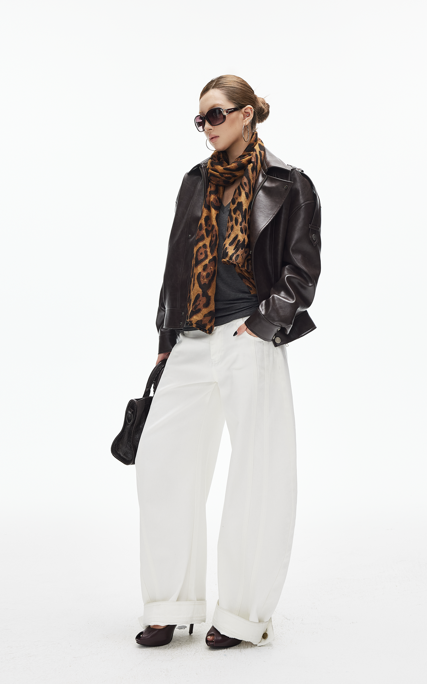 IAMXIAA Faux Leather Belted Jacket