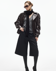 IAMXIAA Faux Leather Belted Jacket