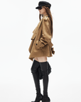 IAMXIAA Faux Suede Belted Jacket with Draped Lapel