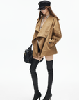 IAMXIAA Faux Suede Belted Jacket with Draped Lapel