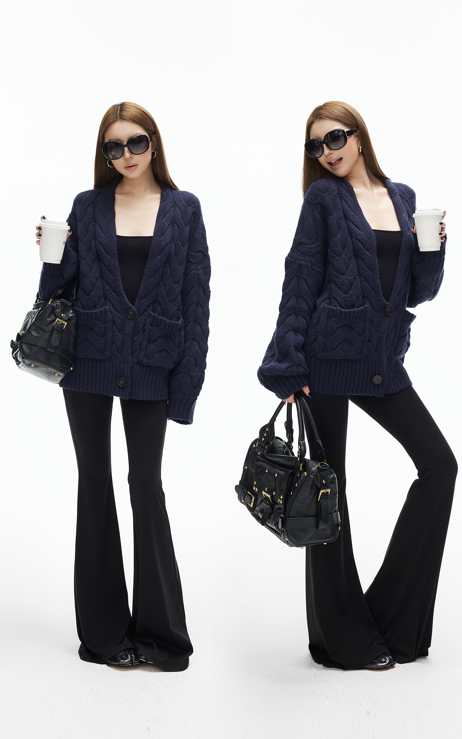 IAMXIAA Cable Knit Button Cardigan Relaxed Fit
